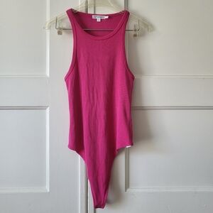 Good American Ribbed Cotton Tank Top Thong Bodysuit Size 4 (XL) Pink